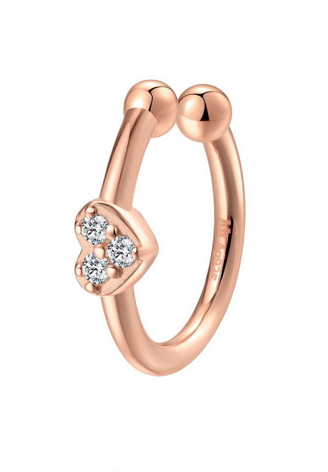 Hey Happiness Ohrklemme Edelsteine Herzen, Single / Drei-Zirkonia-Steine, Kleiner Ohrring ohne Loch, Ohr-Cuff aus 925 Silber von Hey Happiness