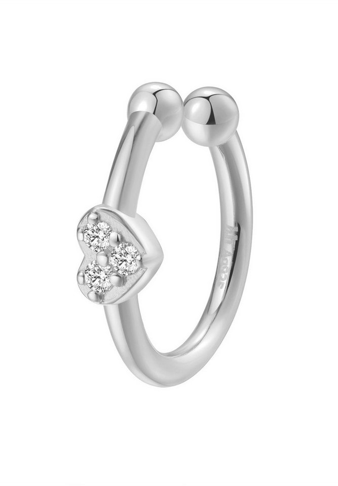 Hey Happiness Ohrklemme Edelsteine Herzen, Single / Drei-Zirkonia-Steine, Kleiner Ohrring ohne Loch, Ohr-Cuff aus 925 Silber von Hey Happiness