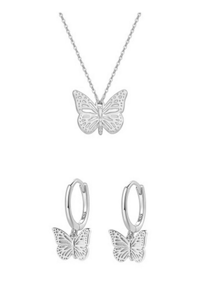 Hey Happiness Ohrring und Ketten Set Filigrane Schmetterlinge, Geschenkset, Damenset Schmetterlingsanhänger in 925er Silber von Hey Happiness
