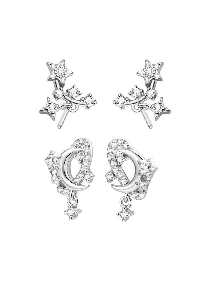 Hey Happiness Ohrstecker-Set 4-teiliges Stern & Mond Schmuckset, Kleine Ohrhänger für Damen, Ohrringe 925 Silber vergoldet von Hey Happiness