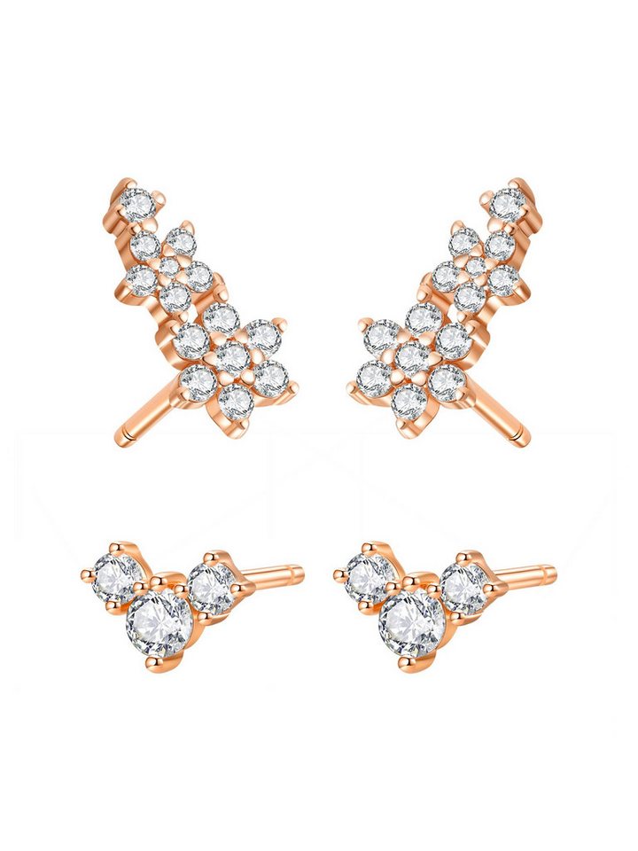 Hey Happiness Ohrstecker-Set Funkelnde Blumen, 4-teiliges Ohrring-Set, Blumen Ohrringe Damen Schmuckset, 925 Silber Ohrstecker von Hey Happiness