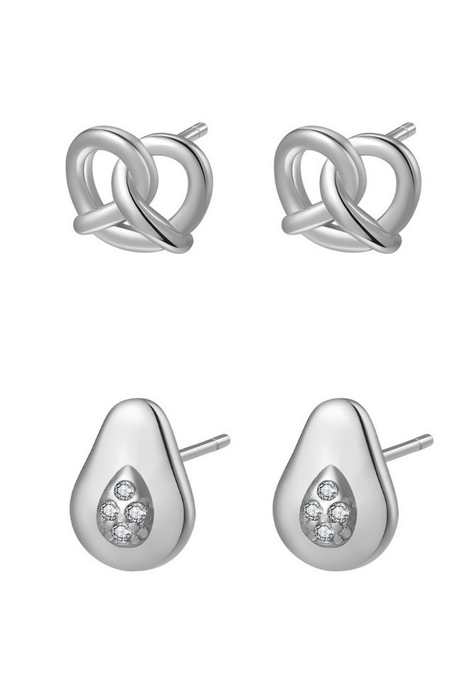 Hey Happiness Ohrstecker-Set Zierliche Brezeln und Avocado, Verspieltes 4er Ohrring-Set, 925 Silber 18K Vergoldet von Hey Happiness