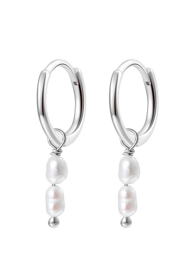 Hey Happiness Paar Creolen Perle Anhänger doppelt, Silber Ohrhänger Damen, 925 Silber Ohrringe Perlen weiß, 18K Gold Roségold, Brautschmuck von Hey Happiness