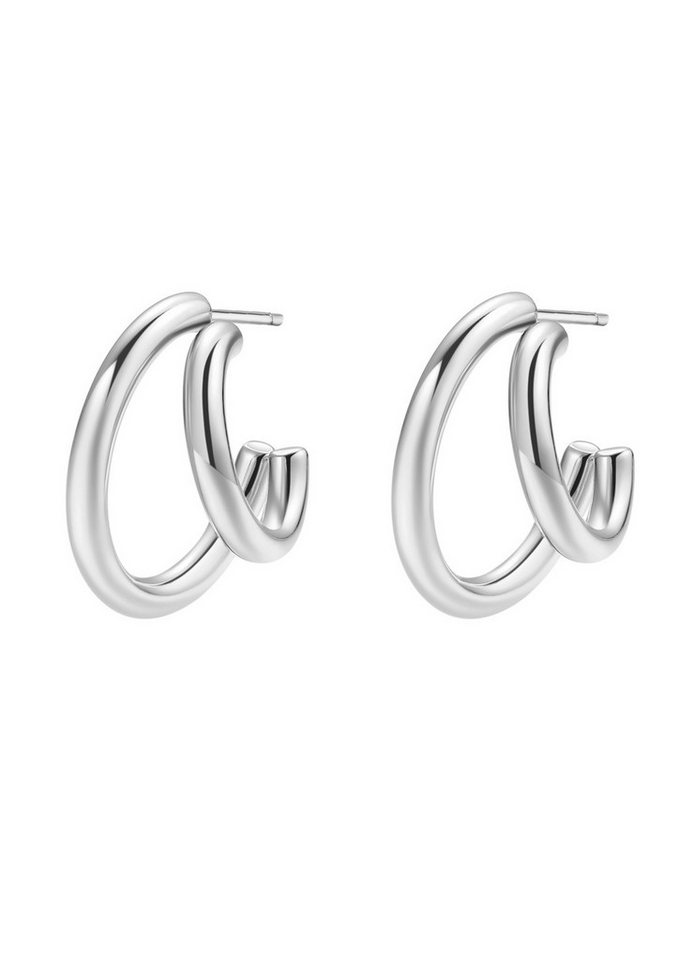 Hey Happiness Paar Creolen Edelstahl Damen Doppelt, 18K Roségold Vergoldet, Doppel Ohrringe Stecker rund offen, wasserfest von Hey Happiness