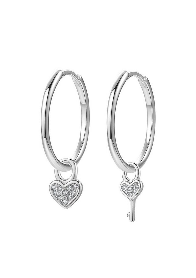 Hey Happiness Paar Creolen 925 Sterling Silber Creolen mit Herz‑Schlüssel‑Charm, Damen Ohrringe Herz‑Love‑Anhänger mit Kristallen – Geschenkidee von Hey Happiness