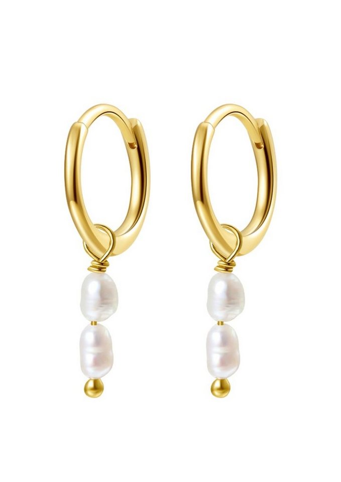 Hey Happiness Paar Creolen Perle Anhänger doppelt, Silber Ohrhänger Damen, 925 Silber Ohrringe Perlen weiß, 18K Gold Roségold, Brautschmuck von Hey Happiness