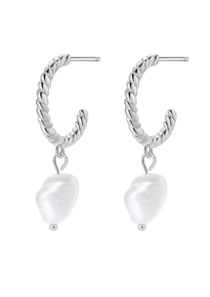 Hey Happiness Paar Creolen Silber 925 Damen Perle gedreht, 18K Vergoldet, Silber Perle Ohrringe hängend, Brautschmuck Hey Happiness Paar Creolen Silber 925 Damen Perle gedreht, 18K Vergoldet, Silber Perle Ohrringe hängend, Brautschmuck von Hey Happiness