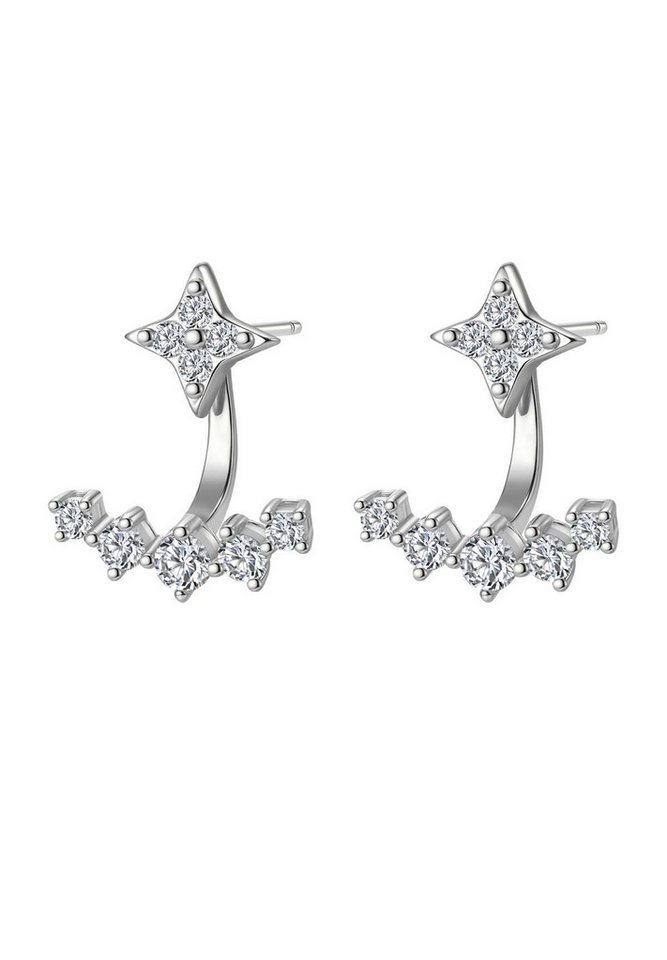 Hey Happiness Paar Ohrhänger Cosmic Kristall Stern, Ear Jacket Ohrringe Silber 925 für Damen, vergoldet von Hey Happiness