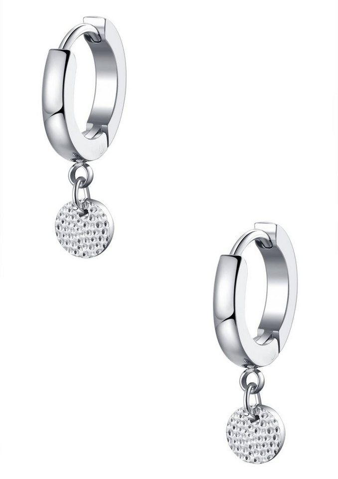 Hey Happiness Paar Ohrhänger Creolen Strukturierter Kreis Anhänger, 18K Roségold vergoldet, Edelstahl Ohrringe Plättchen hängend klein, wasserfest von Hey Happiness