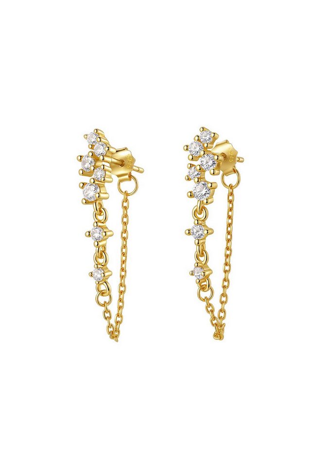 Hey Happiness Paar Ohrhänger Damen Ohrringe mit Zirkonia und Kette, Edle Kettenohrringe aus 925 Silber, vergoldet / rosévergoldet von Hey Happiness