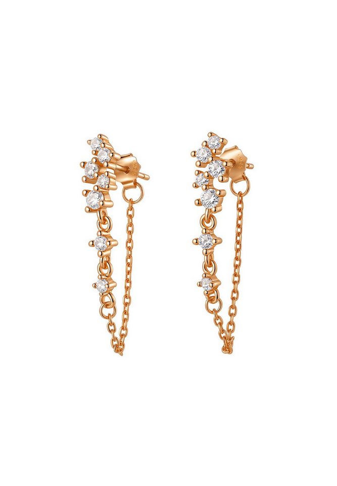 Hey Happiness Paar Ohrhänger Damen Ohrringe mit Zirkonia und Kette, Edle Kettenohrringe aus 925 Silber, vergoldet / rosévergoldet von Hey Happiness