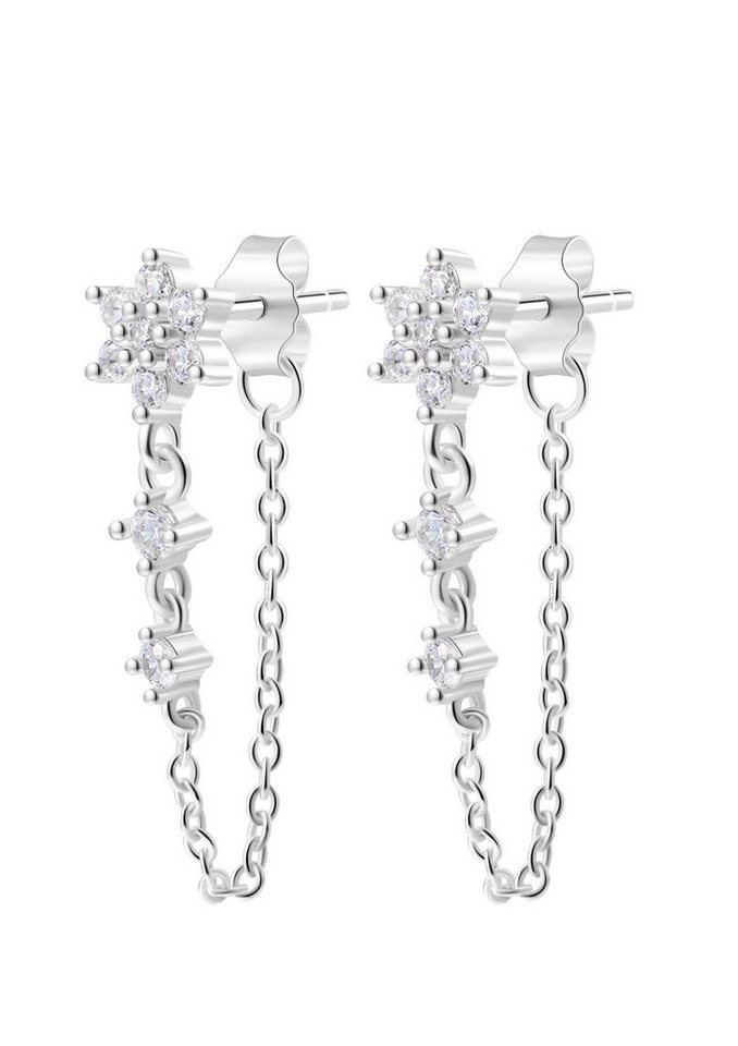 Hey Happiness Paar Ohrhänger Silber 925 Damen Zirkonia, Kette Ohrringe 18 Roségold Vergoldet, Ohrstecker Blume Kristalle, Tropfen Ohrringe hängend, Brautschmuck von Hey Happiness