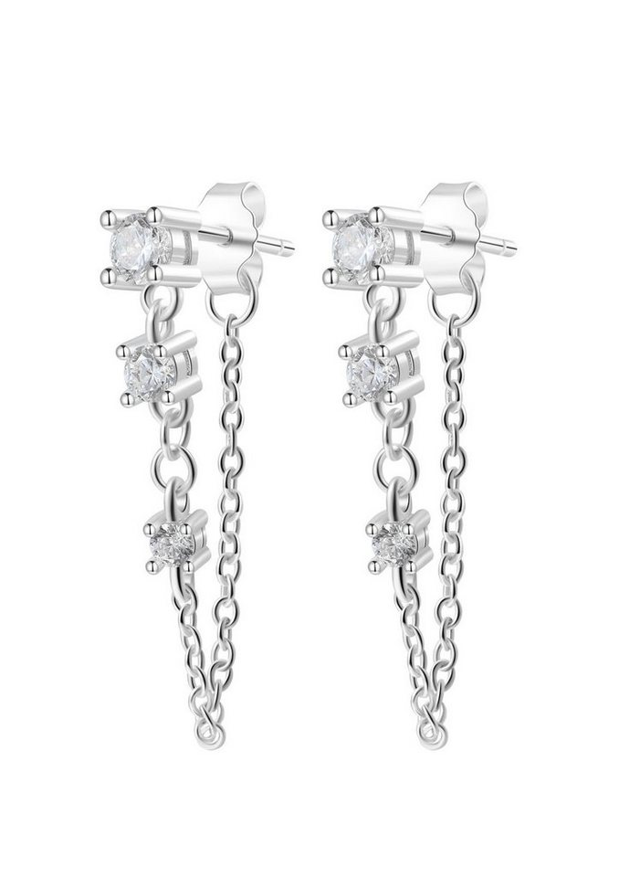 Hey Happiness Paar Ohrhänger Tropfen Kristalle, Silber Ohrstecker Kette 18K Gold, Hängende 925 Silber Ohrringe Zirkonia, Brautschmuck von Hey Happiness