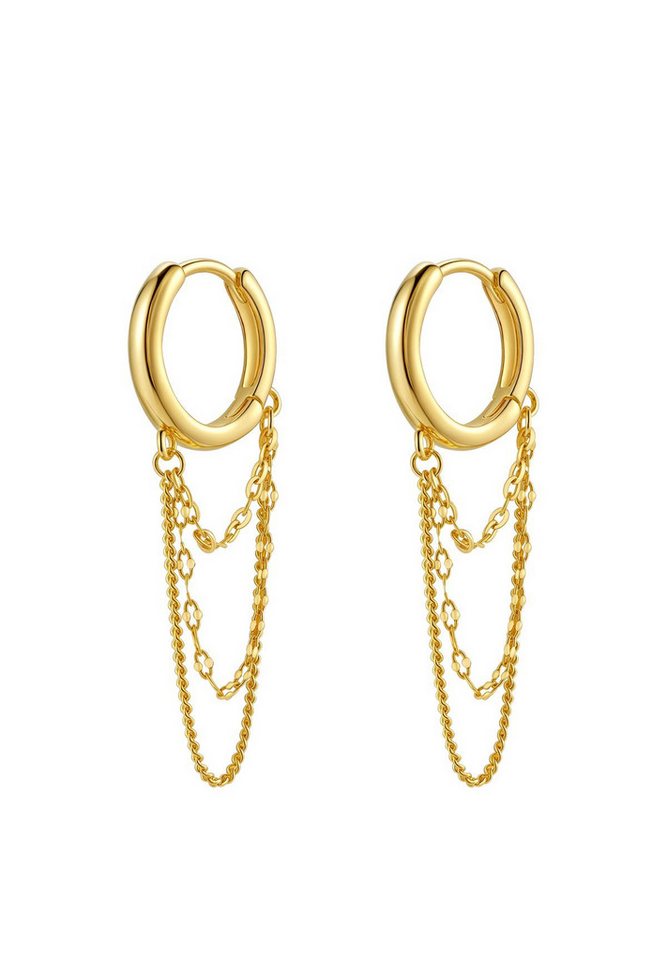 Hey Happiness Paar Ohrhänger Dreifache Kette & Creole, Moderne Damen Creolen 925 Silber, vergoldet von Hey Happiness