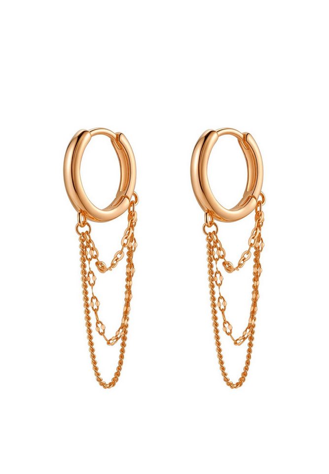 Hey Happiness Paar Ohrhänger Dreifache Kette & Creole, Moderne Damen Creolen 925 Silber, vergoldet von Hey Happiness