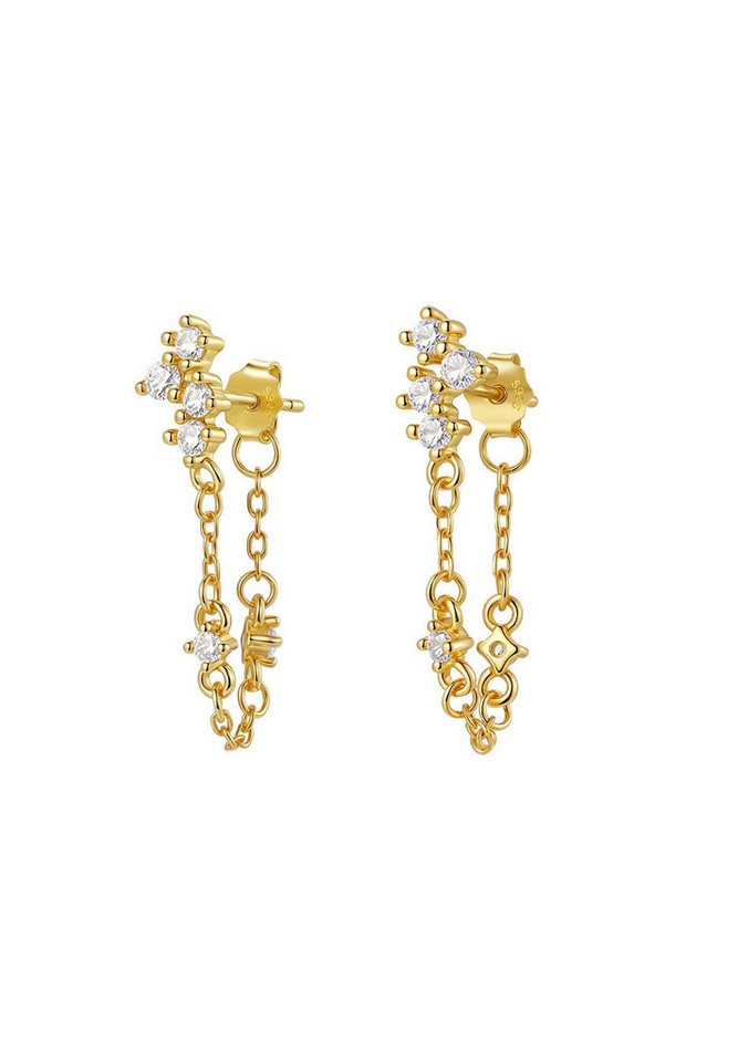 Hey Happiness Paar Ohrhänger Edelstein-Ensemble Ohrstecker mit Kette, Filigrane Damen Kettenohrringe aus 925 Silber, vergoldet von Hey Happiness