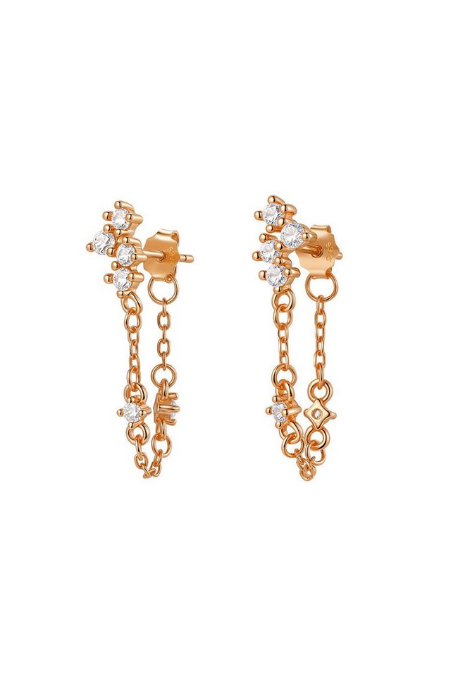 Hey Happiness Paar Ohrhänger Edelstein-Ensemble Ohrstecker mit Kette, Filigrane Damen Kettenohrringe aus 925 Silber, vergoldet von Hey Happiness