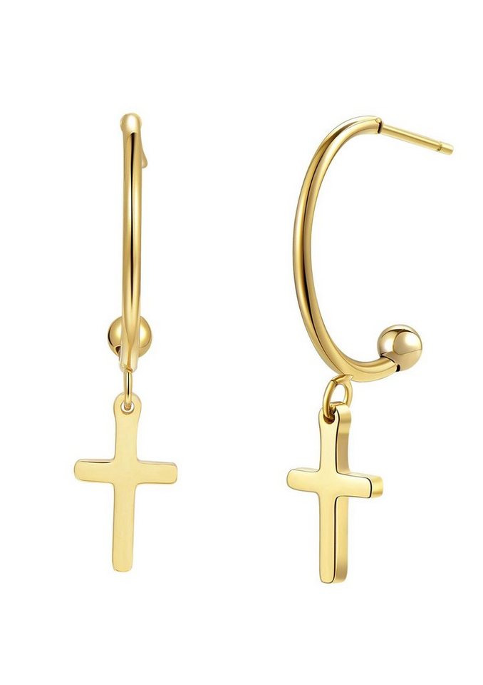 Hey Happiness Paar Ohrhänger Kreuz hängend, Creolen 18K Vergoldet, Edelstahl Ohrringe Damen Kreuz, wasserfest von Hey Happiness