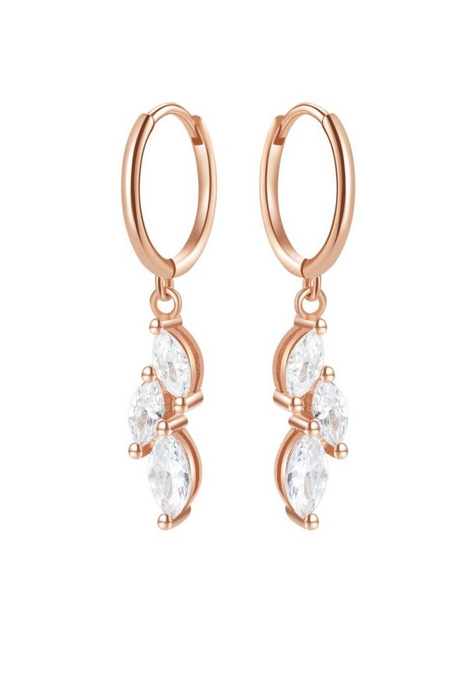 Hey Happiness Paar Ohrhänger Kristalle Tropfen, Damen Silber Ohrringe hängend 18K Roségold, Silber 925 Creolen Zirkonia Anhänger Vergoldet, Brautschmuck von Hey Happiness