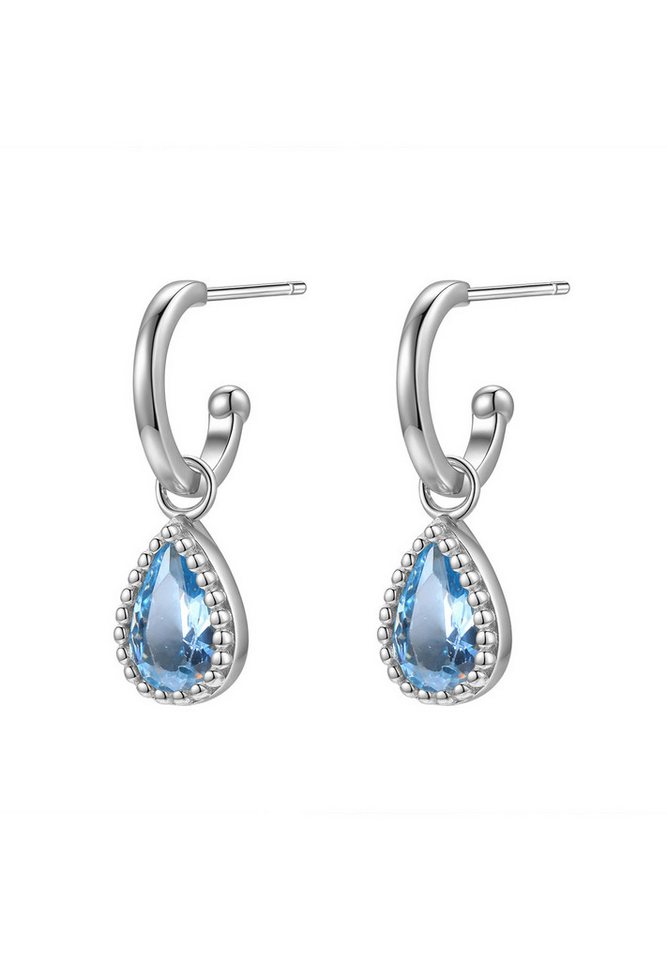 Hey Happiness Paar Ohrhänger mit Anhänger Tropfen Geburtsstein, 925 Silber, Silber Creolen Damen Ohrstecker mit buntem Monatstein von Hey Happiness