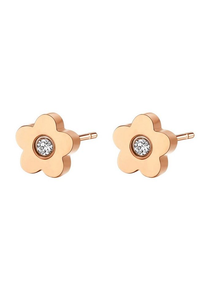 Hey Happiness Paar Ohrstecker Blume Margerite Kristall klein, 18K Roségold vergoldet, Edelstahl Ohrringe Damen Blüte Zirkon, wasserfest von Hey Happiness
