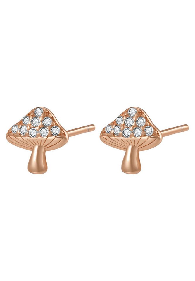 Hey Happiness Paar Ohrstecker Damen, Fliegenpilz, Pilz, Nautilus, Muschel mit Kristall, Ohrringe Silber 925 Vergoldet 18K Gold Roségold, Geschenk Idee von Hey Happiness