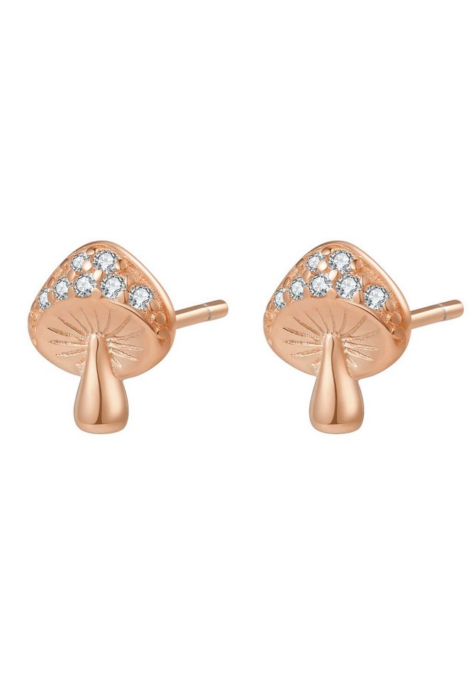 Hey Happiness Paar Ohrstecker Damen, Fliegenpilz, Pilz, Nautilus, Muschel mit Kristall, Ohrringe Silber 925 Vergoldet 18K Gold Roségold, Geschenk Idee von Hey Happiness