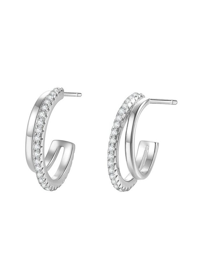 Hey Happiness Paar Ohrstecker Doppelt Kristalle, Vergoldete 925 Silber Creolen, Offene Silber Damen Ohrringe mit Zirkon, hyppoallergen von Hey Happiness