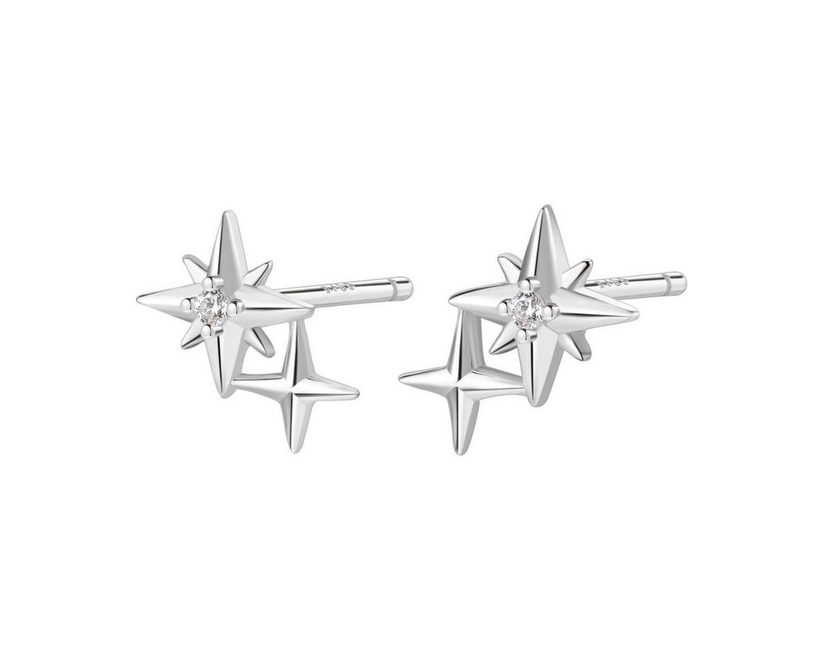 Hey Happiness Paar Ohrstecker Silber Duo Sterne Zirkonia, 18K vergoldet, 925 Silber Ohrringe Damen Stern Kristall von Hey Happiness