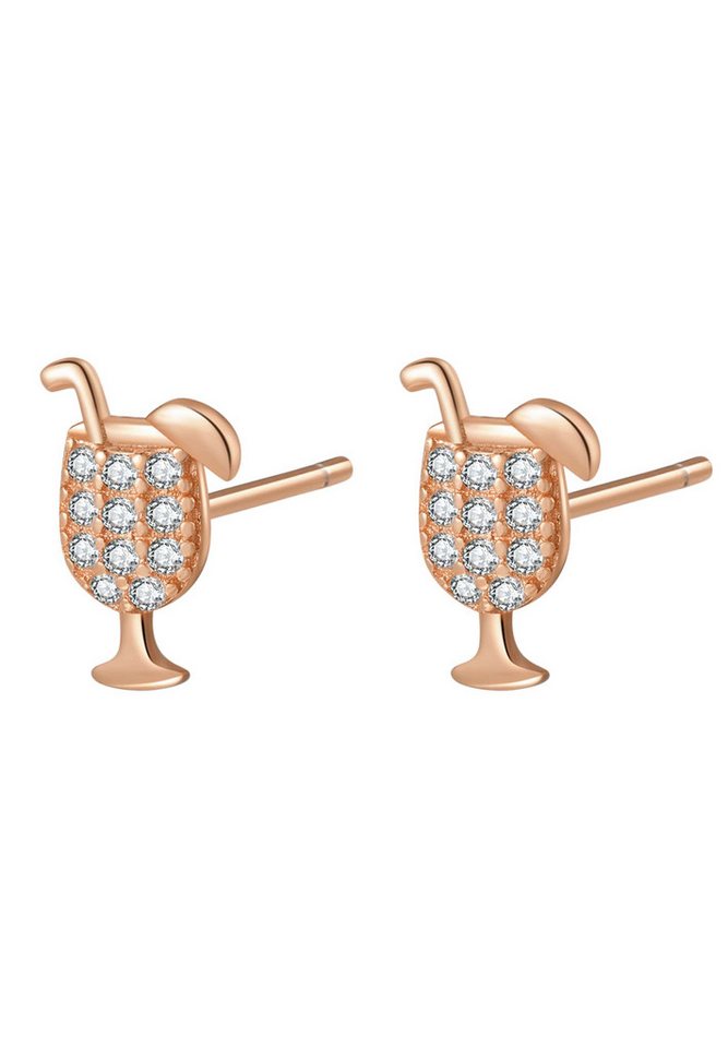 Hey Happiness Paar Ohrstecker Eistüte, Glas Sekt, Cocktail mit Zirkonia, Ohrringe Damen Silber 925 Vergoldet 18K Gold Roségold, Geschenk Idee von Hey Happiness
