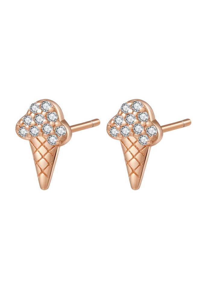 Hey Happiness Paar Ohrstecker Eistüte, Glas Sekt, Cocktail mit Zirkonia, Ohrringe Damen Silber 925 Vergoldet 18K Gold Roségold, Geschenk Idee von Hey Happiness