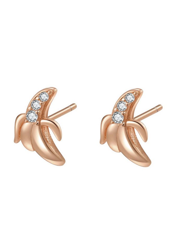 Hey Happiness Paar Ohrstecker Kirschen Banane Avocado Brezel Croissant, Zirkonia, Damen Ohrringe Silber 925 Vergoldet 18K Gold Roségold, Geschenk Idee von Hey Happiness
