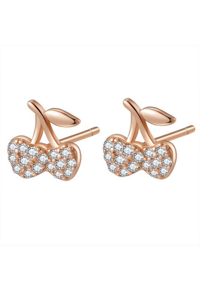 Hey Happiness Paar Ohrstecker Kirschen Banane Avocado Brezel Croissant, Zirkonia, Damen Ohrringe Silber 925 Vergoldet 18K Gold Roségold, Geschenk Idee von Hey Happiness