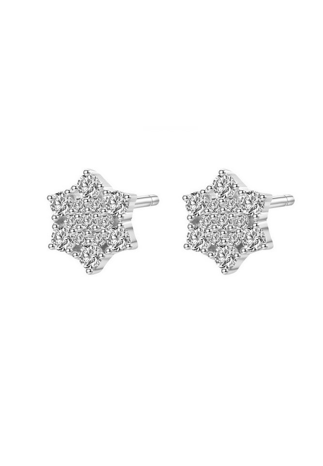 Hey Happiness Paar Ohrstecker Kristall Sonne, 925er Silber (2-tlg), Klassische Blumen Ohrringe Damen, mit Zirkonia von Hey Happiness
