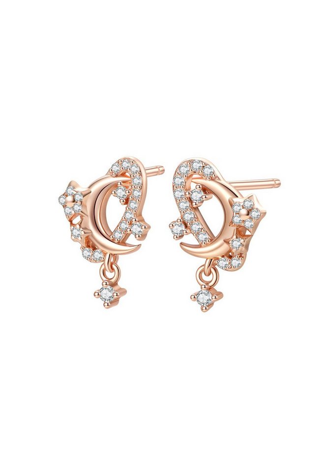 Hey Happiness Paar Ohrstecker Mond und Stern, mit Zirkonia (2-tlg), Zarte Damen Ohrringe 925er Silber von Hey Happiness