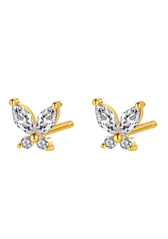 Hey Happiness Paar Ohrstecker Silber Schmetterling Zirkonia klein, 18K Vergoldet, 925 Silber Damen Ohrringe Kristalle Butterfly, Geschenk Idee von Hey Happiness