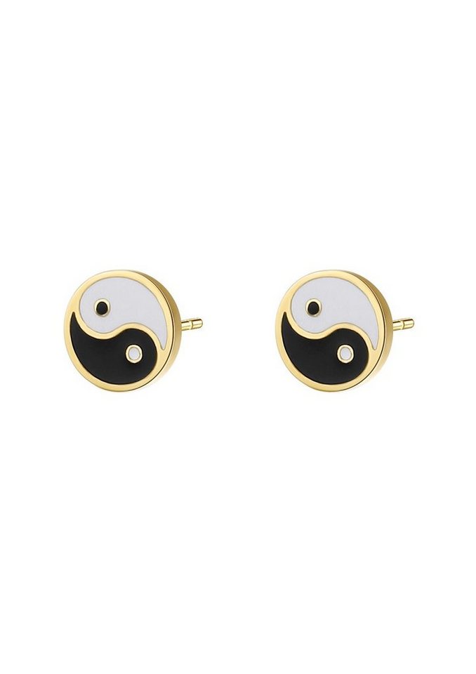 Hey Happiness Paar Ohrstecker Yin Yang weiß schwarz, Ohrringe 18K Roségold vergoldet, Edelstahl Ohrringe Damen Yin Yang Sign klein rund, wasserfest von Hey Happiness