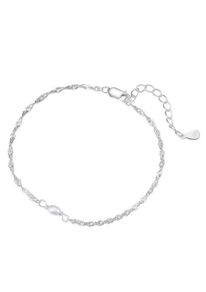 Hey Happiness Perlenarmband Damen Silber 925 18K Vergoldet, Kordelkette dünn, Silber Armkette gedreht Perle weiß, Brautschmuck von Hey Happiness