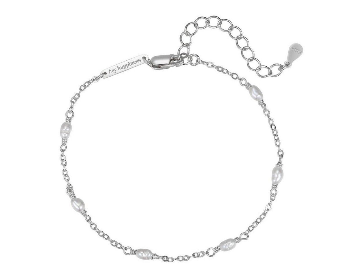 Hey Happiness Perlenarmband Süßwasserperlen 18K Vergoldet, Armkette 15.5-20 cm, Armband 925 Silber Damen Perlen weiß, Brautschmuck von Hey Happiness