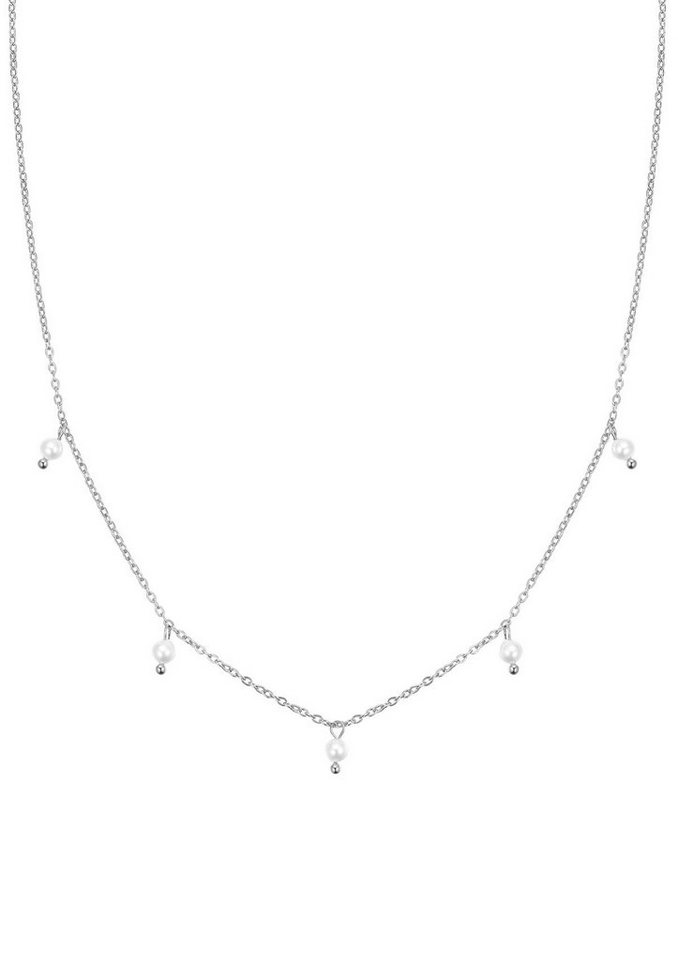 Hey Happiness Perlenkette Damen Edelstahl hängend, Kette Perle 18K Gold Roségold, Edelstahl Halskette Anhänger Perlen weiß, wasserfest von Hey Happiness