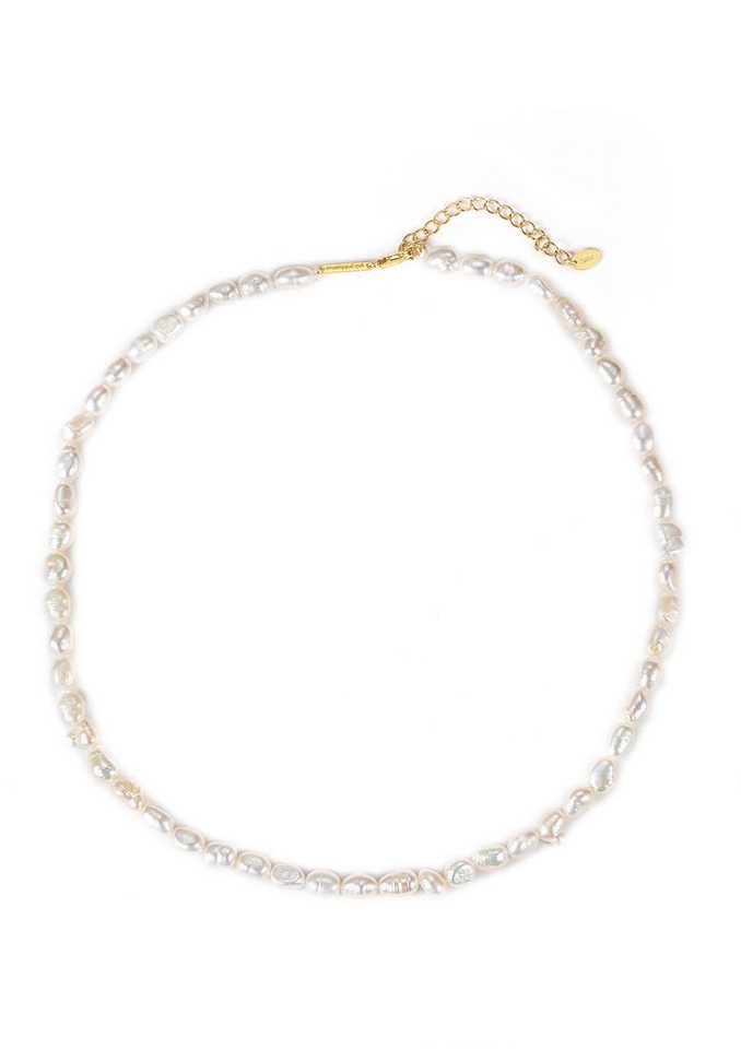 Hey Happiness Perlenkette Herren Süßwasserperlen weiß, 18K vergoldet, 925 Silber Kette Perle, Geschenk für ihn von Hey Happiness