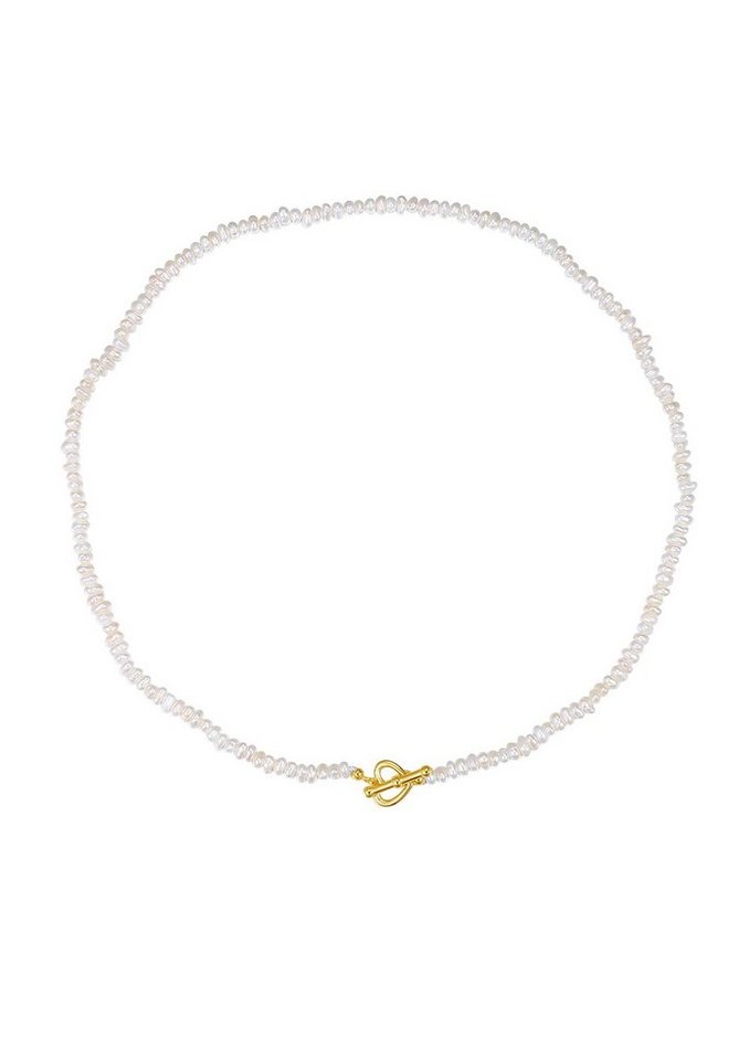 Hey Happiness Perlenkette Herz Steg Verschluss 18K vergoldet, Süßwasserperlen weiß, Kette Choker Herz Verschluss aus 925 Silber, Brautschmuck von Hey Happiness