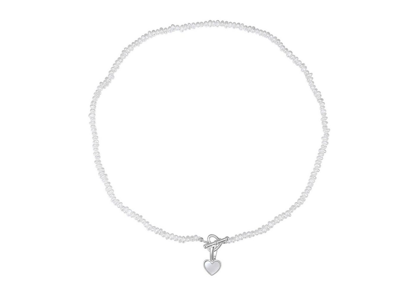 Hey Happiness Perlenkette Süßwasserperlen T-Steg Verschluss, Herz Anhänger 18K vergoldet, 925 Silber Choker Herz Liebe Anhänger Clip&Mix, Brautschmuck von Hey Happiness