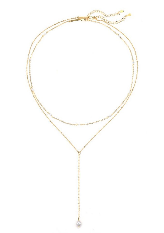 Hey Happiness Perlenketten-Set Layer mit Süßwasserperle Anhänger für Damen, 2er Set 925 Silberketten, Y Kette & zarte Perlenkette, Brautschmuck von Hey Happiness