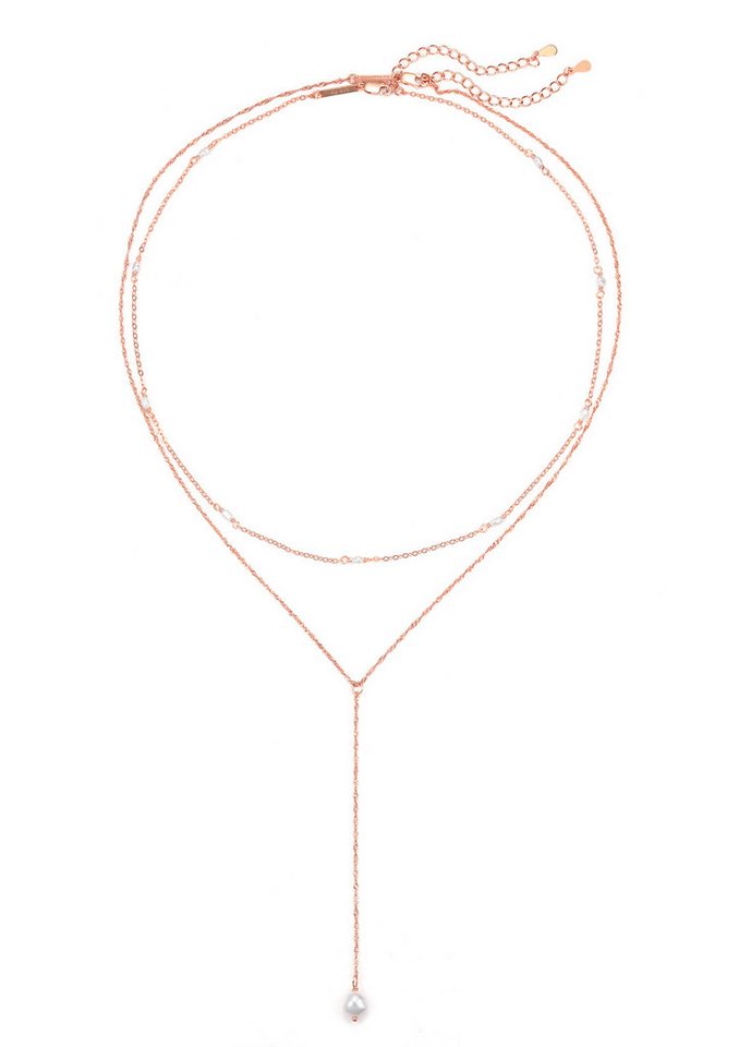 Hey Happiness Perlenketten-Set Layer mit Süßwasserperle Anhänger für Damen, 2er Set 925 Silberketten, Y Kette & zarte Perlenkette, Brautschmuck von Hey Happiness