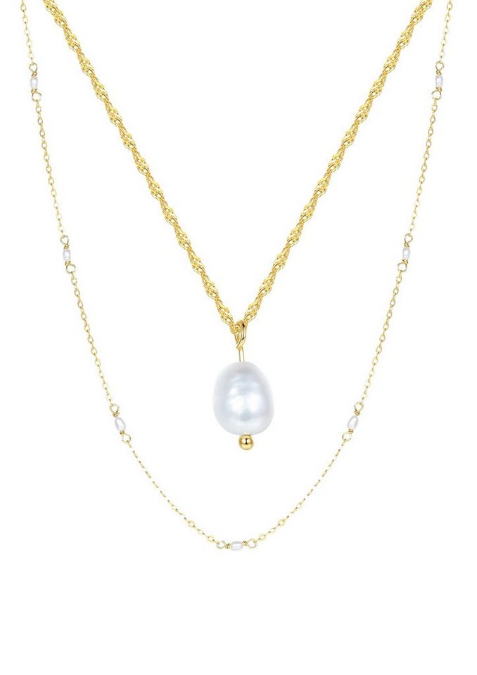 Hey Happiness Perlenketten-Set 2er Layer 925 Silber Damen, Ketten Perle 18K Roségold vergoldet, 2-tlg. Silber Halskette Perle hängend weiß, Brautschmuck von Hey Happiness