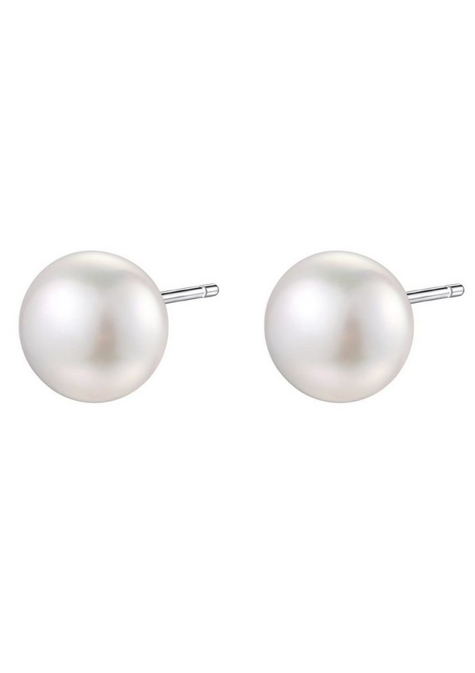 Hey Happiness Perlenohrringe Runde Süßwasserperle, Vergoldete 925 Silber Damen Ohrstecker Perle, Brautschmuck von Hey Happiness