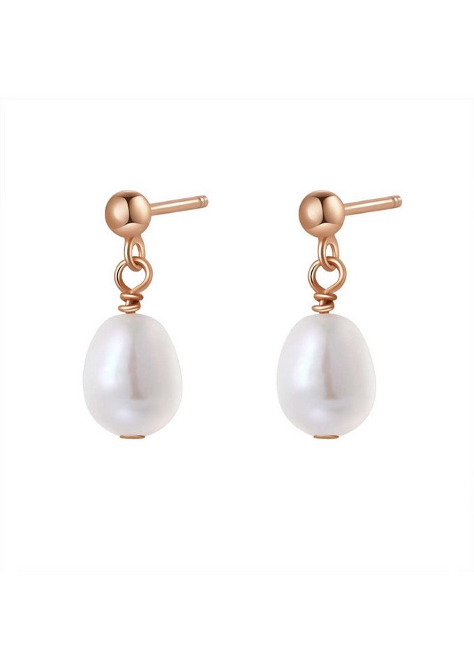 Hey Happiness Perlenohrringe Damen Tropfen, Ohrstecker mit hängender Perle, 925 Silber Ohrringe Süßwasserperle Anhänger, Roségold Gold vergoldet von Hey Happiness