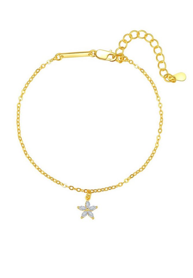 Hey Happiness Silberarmband Blume Kristalle Charm Floral, 18K Vergoldet, Damen Armkette Silber 925 Blüte hängend Zirkonia, Brautschmuck von Hey Happiness