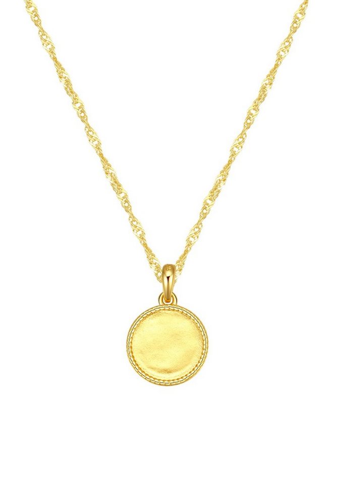 Hey Happiness Silberkette Kreis Plättchen, Singapur Kette gedreht 18K vergoldet, 925 Silber Kette Damen Geo Medallion Anhänger, Geschenk Idee von Hey Happiness
